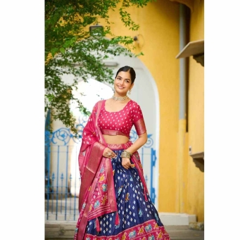 Royal blue jacquard lehenga choli with dupatta