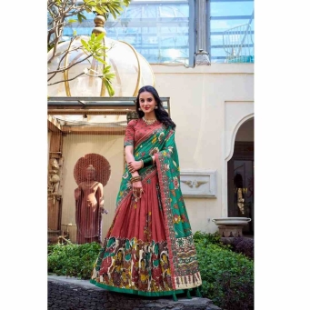 Red Tusser silk floral printed lehenga choli with matching dupatta for women