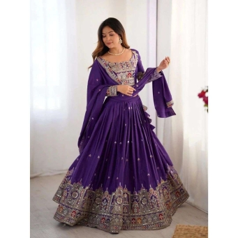 Purple Chinon lehenga choli with embroidery sequence work and matching dupatta