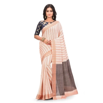 Light orange pure cotton Tangail saree from Phulia with Jamdani border