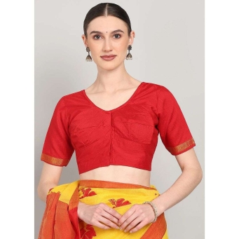 Red U-neck blouse