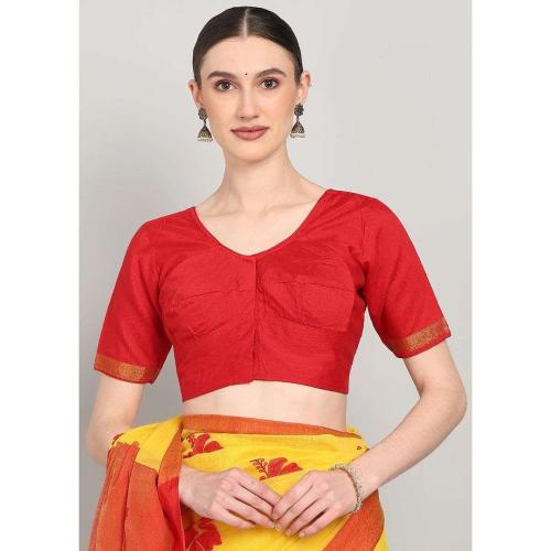 Women’s Red U-Neck Silk Blend Blouse