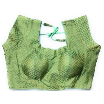 Green Chanderi blouse for women with elegant U-neck design