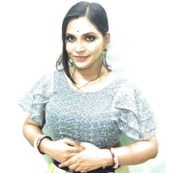 Grey U-neck women blouse with elegant traditional design