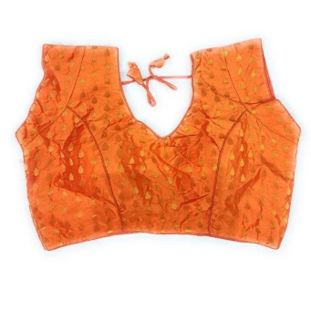 Orange V-neck women's blouse for saree and ethnic wear