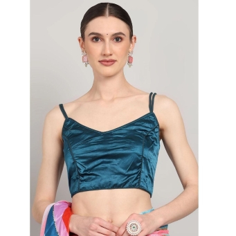 Teal pure silk V-neck blouse for women front view