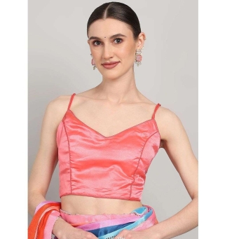 Pink silk blend V-neck blouse for women front view