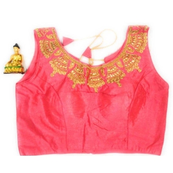 Pink multicolor boat neck blouse for women front view