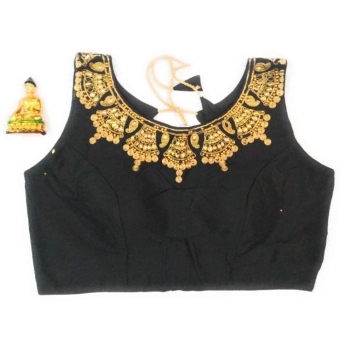 Black pure silk boat neck blouse for women front view