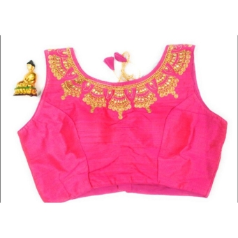 Pink pure silk boat neck blouse for women front view