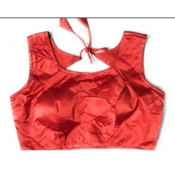 Red U-neck blouse for women front view