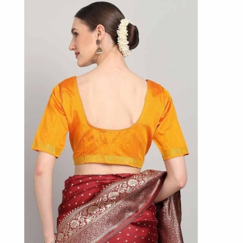 Orange U-neck blouse for women side profile