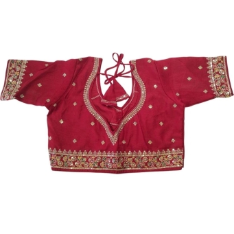 Women's round neck polysilk blouse front view