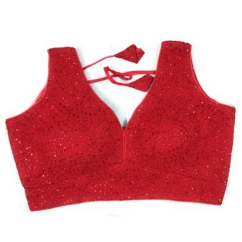 Red Shilpanjali V neck blouse for women front view
