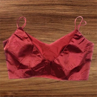 Maroon Shilpanjali V neck dupion silk blouse for women front view