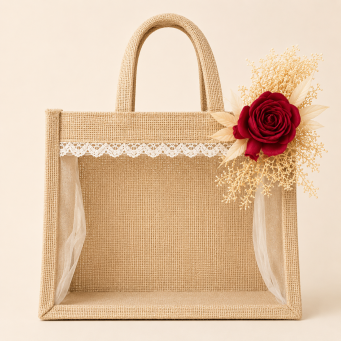 handmade jute bag transparent gift bag lace work tote