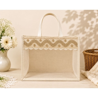handmade beige natural white jute handbag eco friendly
