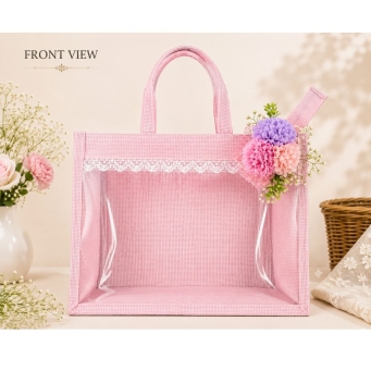 baby pink jute handbag front view