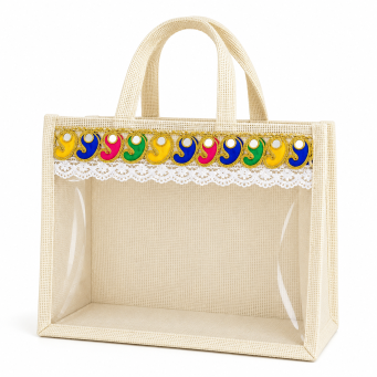 handmade beige jute bag transparent gift bag