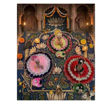 Multicolor Laddu Gopal poshak with floral border, diamond and flower work, pagdi set