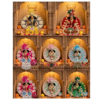 multicolor laddu gopal heavy zardosi poshak size 6 pearl tassel mukut set stone detailing