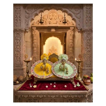 laddu gopal dress yellow green size 2 to 6 floral embellished set