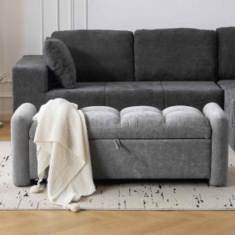 modern cream ottoman bench storage sofa by The Furnishery