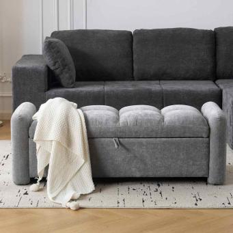 modern cream ottoman bench storage sofa by The Furnishery