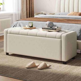 grey velvet ottoman storage bench sofa by The Furnishery