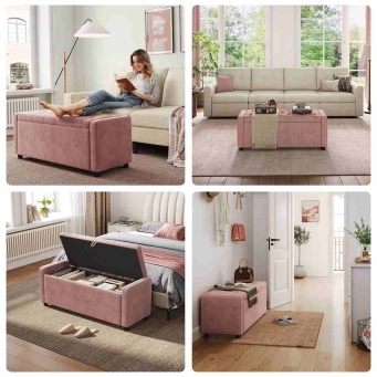 pink velvet ottoman storage bench sofa by The Furnishery