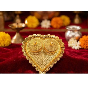 gold heart shaped kankavati kumkum plate with stone embellished lids 3.5 inch