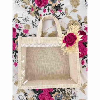 handmade transparent jute bag floral patch lace work tote bag by L.G. Creations