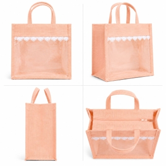 bridal hamper handmade transparent jute bag lace work tote bag by L.G. Creations