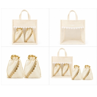 handmade jute floral lace gift bag for festive gift packaging