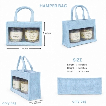 handmade jute transparent gift bag with lace work for boutique packaging