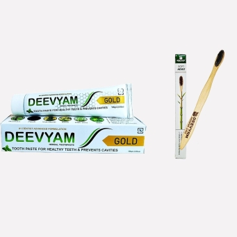 deevyam gold herbal toothpaste neem aloe with bamboo toothbrush combo