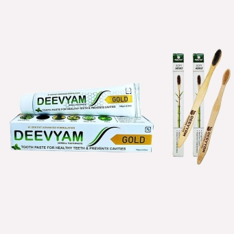 deevyam gold herbal toothpaste neem aloe with 2 bamboo toothbrush