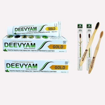 deevyam gold herbal toothpaste neem aloe with bamboo toothbrush combo