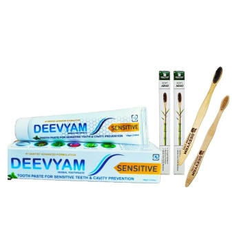 Deevyam sensitive toothpaste with 2 bamboo toothbrushes for gum care