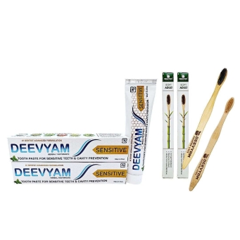 Sensitive toothpaste and bamboo toothbrush combo with 2 toothpaste and 2 UV sterilized brushes