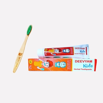 Kids oral care combo with 1 herbal toothpaste and 1 bamboo toothbrush UV sterilized set