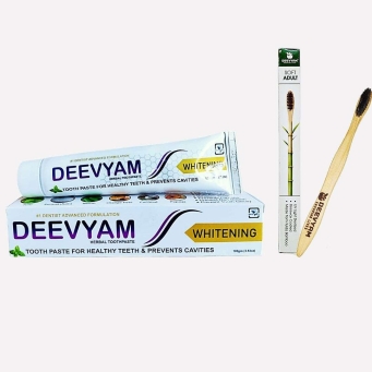 Whitening toothpaste and bamboo toothbrush combo with 1 herbal toothpaste and 1 UV sterilized brush