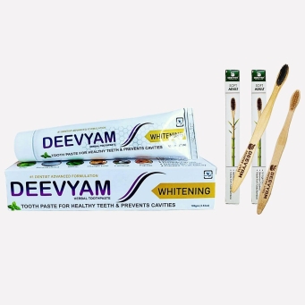 Whitening toothpaste and bamboo toothbrush combo with 1 herbal toothpaste and 2 UV sterilized brushes