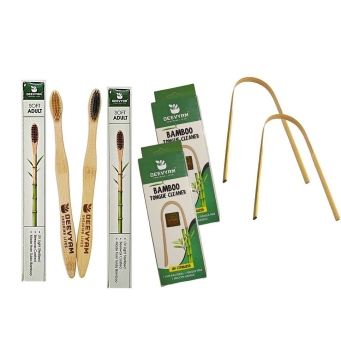 Deevyam bamboo oral care kit UV sterilized toothbrush and tongue cleaner 2+2