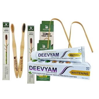 Deevyam whitening oral care kit with toothpaste and bamboo toothbrushes