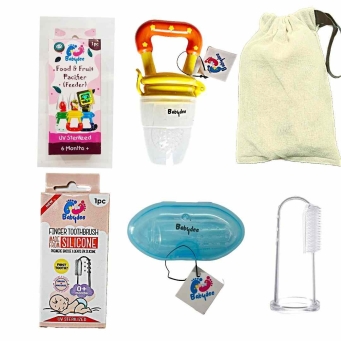 baby oral care combo with silicone finger toothbrush and pacifier for infants