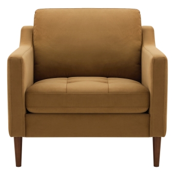 Forest green upholstered accent armchair with solid wood legs