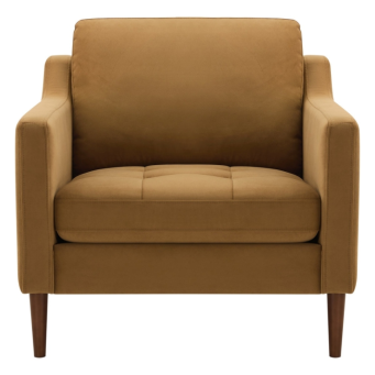 The Furnishery Daylen Soren orange tufted upholstered accent armchair with solid wood legs