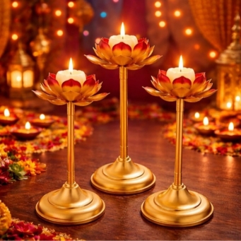 Decorative metal lotus tea light candle holder set for home decor