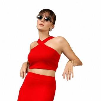 Women's Lycra halter neck crop top and A-line skirt co-ord set size XS